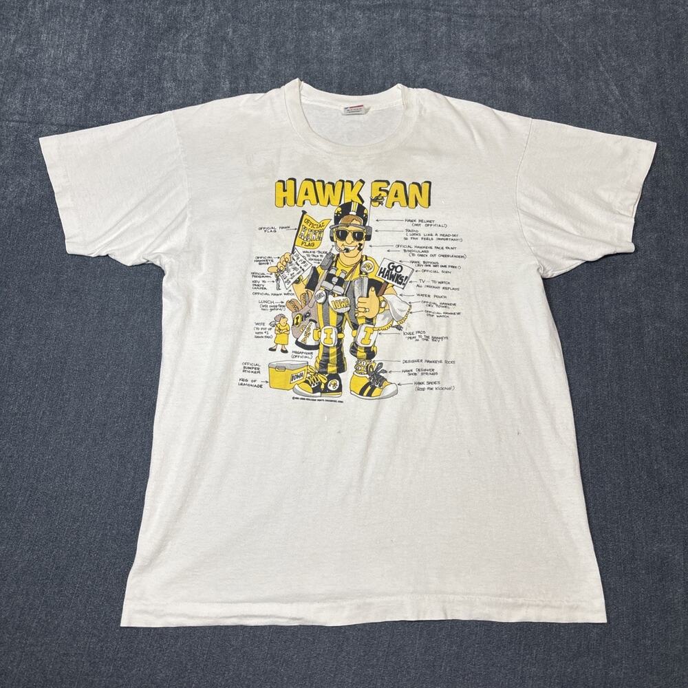 Vintage Iowa Hawkeyes Shirt XL 1991 Tee Single Stitch John Holladay Hawk Fan